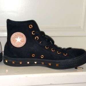 Black and Rose Gold Suede Converse High Tops